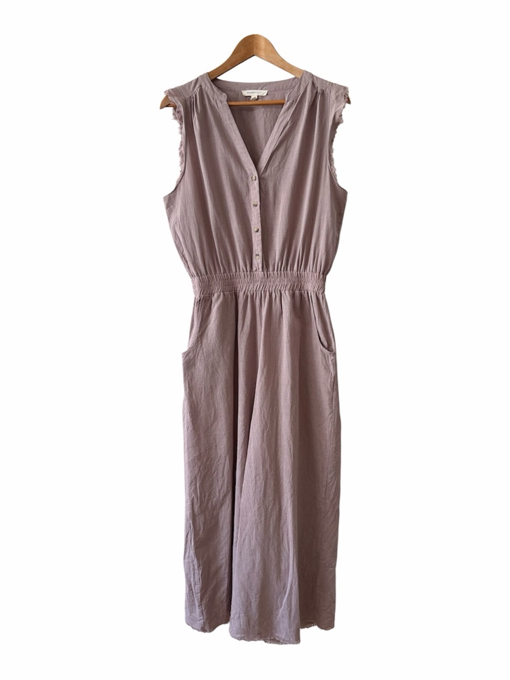 Grade & Gather Sleeveless Mauve V-Neck Button-Front Jumpsuit Elastic Waist M